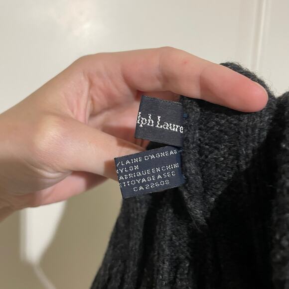 Polo Ralph Lauren Lambs Wool Charcoal Grey Gray Knit Beanie Red Polo Logo Unisex - Picture 3 of 8